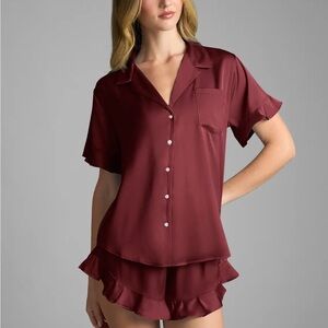Azazie Burgundy Satin Sleepwear Set